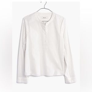 Madewell White with Blue Striped Crew Neck Popover Cotton Top Shirt Size XXS‎
